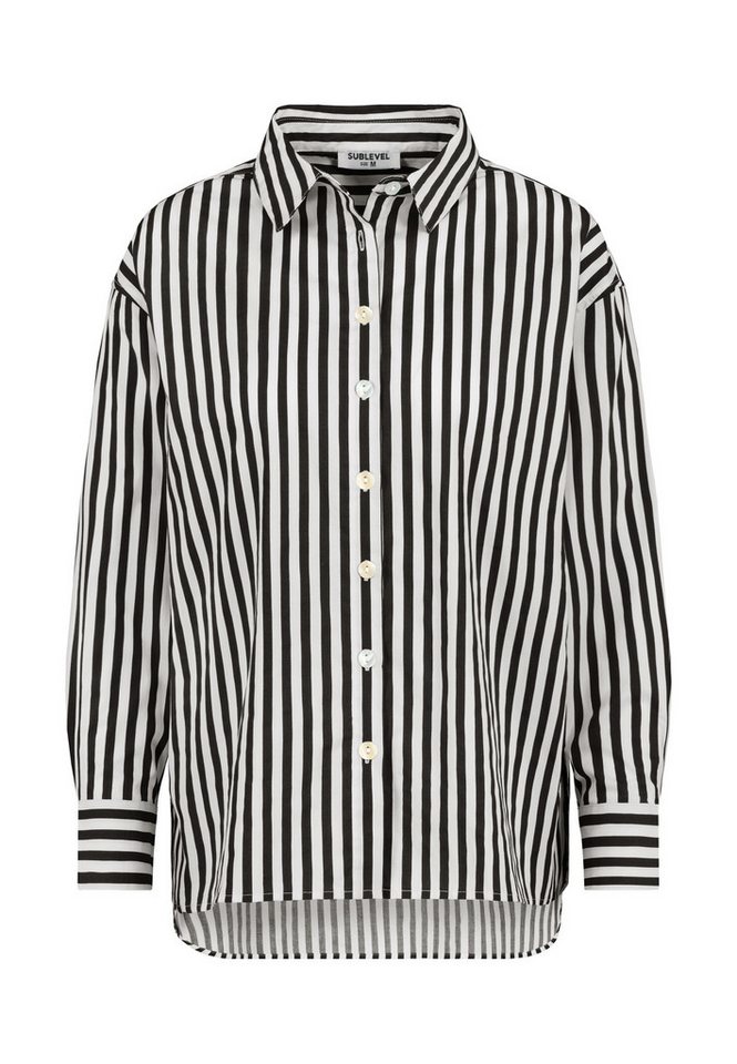 SUBLEVEL Langarmbluse Damen Bluse gestreift Hemdbluse, überschnittene Schultern, Knopfleiste von SUBLEVEL