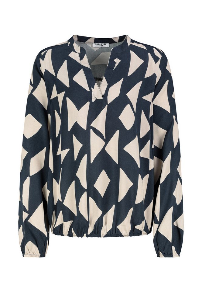 SUBLEVEL Langarmbluse Damen Bluse mit verschiedenen Mustern V-Ausschnitt mit Blende, Kragensteg von SUBLEVEL