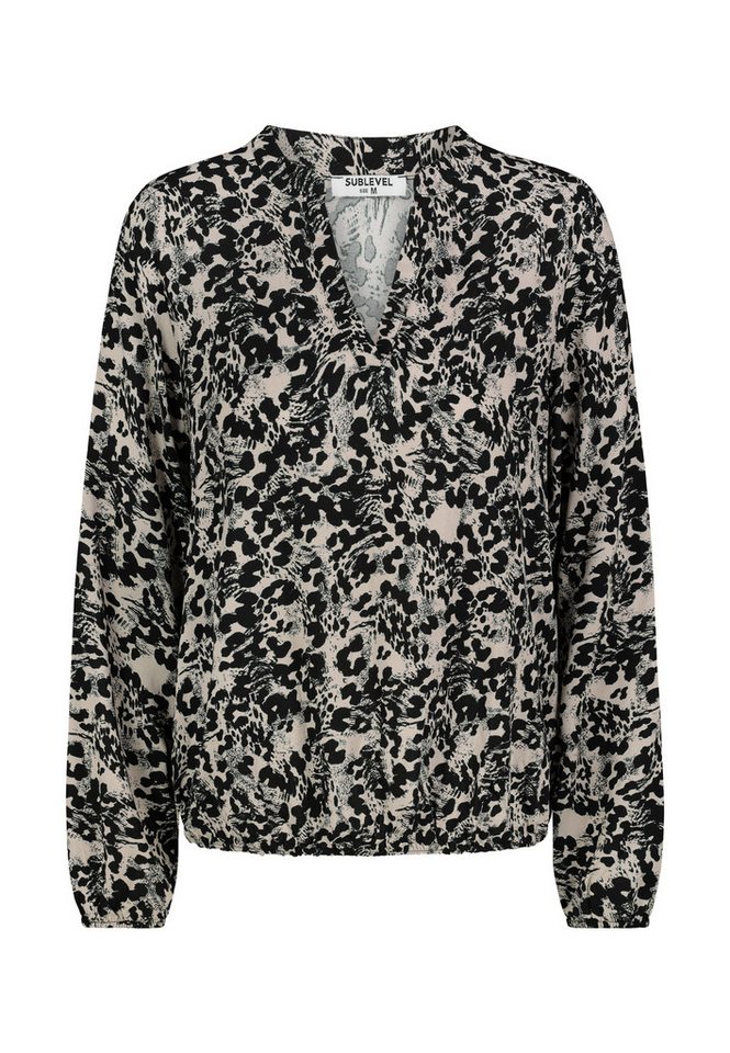 SUBLEVEL Langarmbluse Damen Bluse mit verschiedenen Mustern V-Ausschnitt mit Blende, Kragensteg von SUBLEVEL