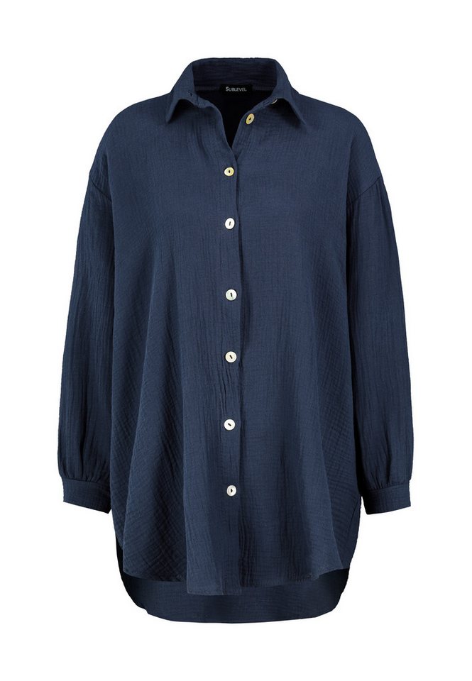 SUBLEVEL Langarmbluse Damen Musselinbluse langarm mit Kentkragen Oversizebluse aus Baumwolle von SUBLEVEL