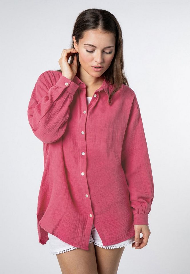 SUBLEVEL Langarmbluse Damen Musselinbluse langarm mit Kentkragen Oversizebluse aus Baumwolle von SUBLEVEL