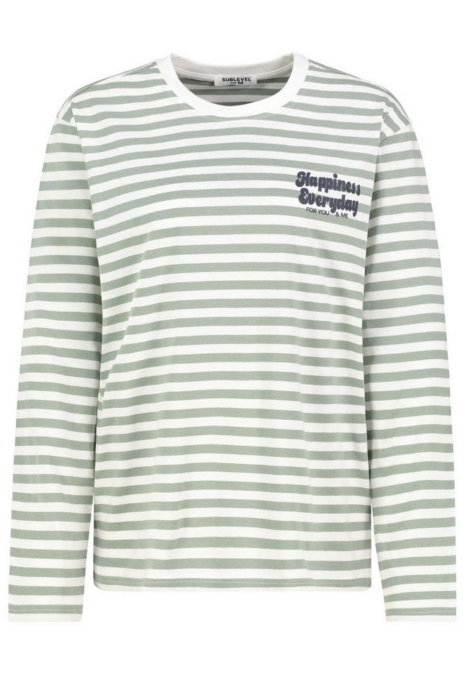 SUBLEVEL Langarmshirt Damen Shirt mit Streifen und Print langarm, lockerer Schnitt von SUBLEVEL