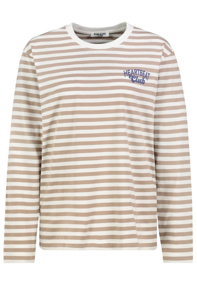 SUBLEVEL Langarmshirt Damen Shirt mit Streifen und Print langarm, lockerer Schnitt von SUBLEVEL