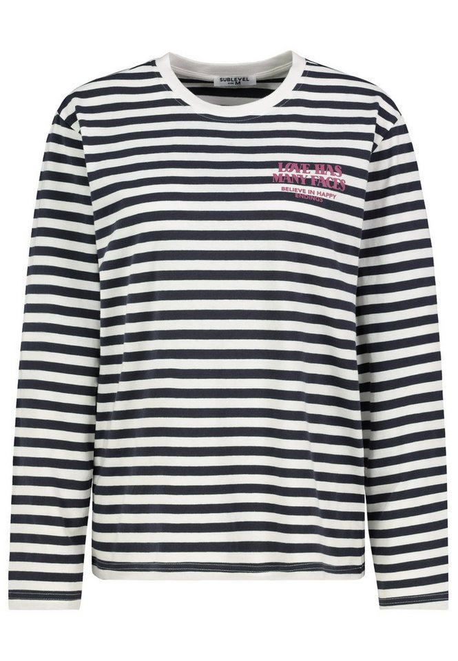 SUBLEVEL Langarmshirt Damen Shirt mit Streifen und Print langarm, lockerer Schnitt von SUBLEVEL