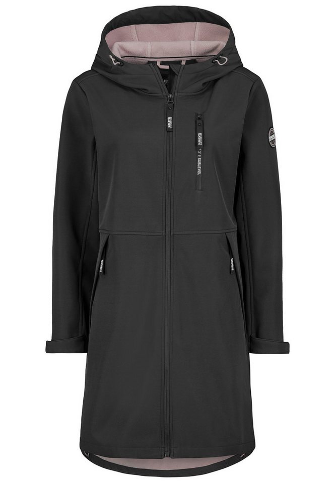 SUBLEVEL Langmantel Funktionsmantel mit Kapuze und Reißverschluss-Taschen Softshell Outerwear von SUBLEVEL