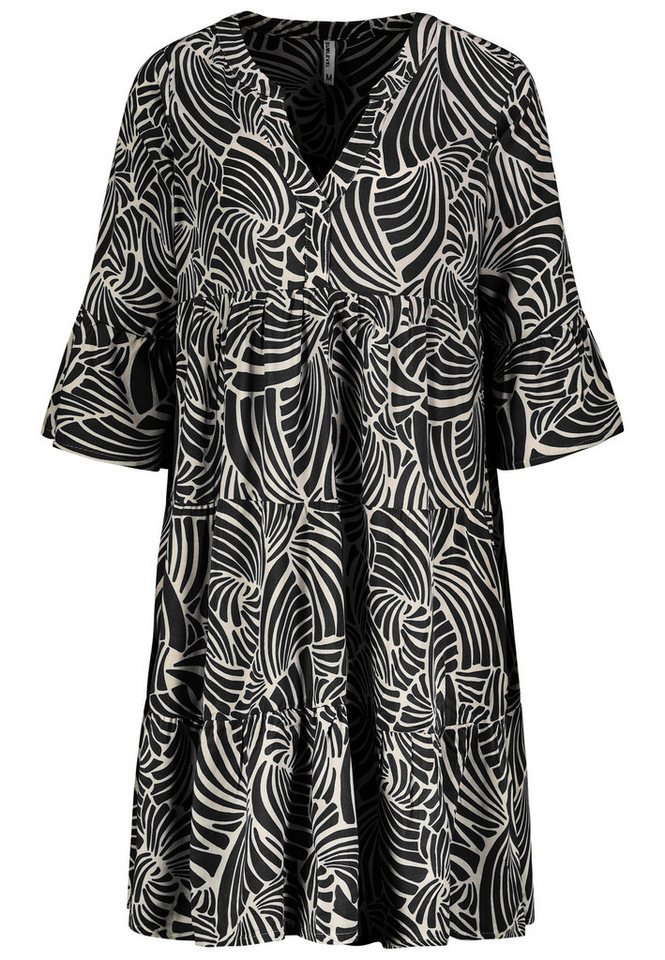 SUBLEVEL Shirtkleid Tropisches Muster, V-Ausschnitt, Rüschenärmel (knielang) Volants Midi Dress von SUBLEVEL