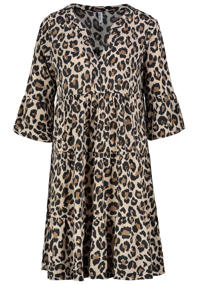 SUBLEVEL Shirtkleid Tropisches Muster, V-Ausschnitt, Rüschenärmel (knielang) Volants Midi Dress von SUBLEVEL