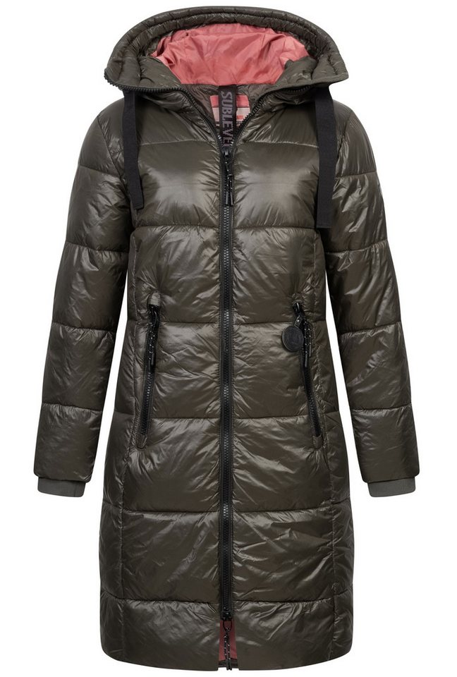 SUBLEVEL Steppjacke Damen Mantel mit Kapuze extra lange Winter Jacke Parka von SUBLEVEL