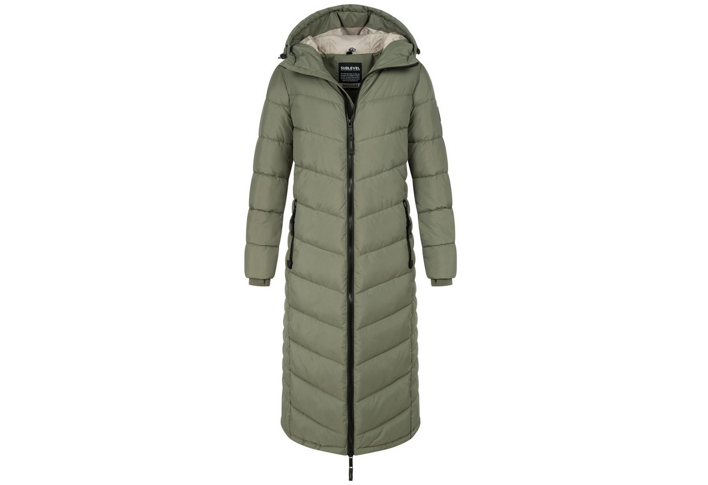 SUBLEVEL Steppjacke Damen Mantel mit Kapuze extra lange Winter Jacke Parka von SUBLEVEL