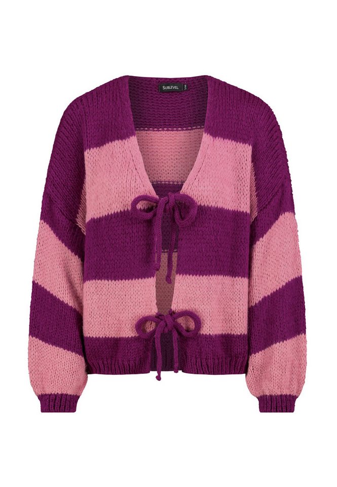 SUBLEVEL Strickjacke Cardigan mit Schleifen Cardigan, überschnittene Schultern von SUBLEVEL