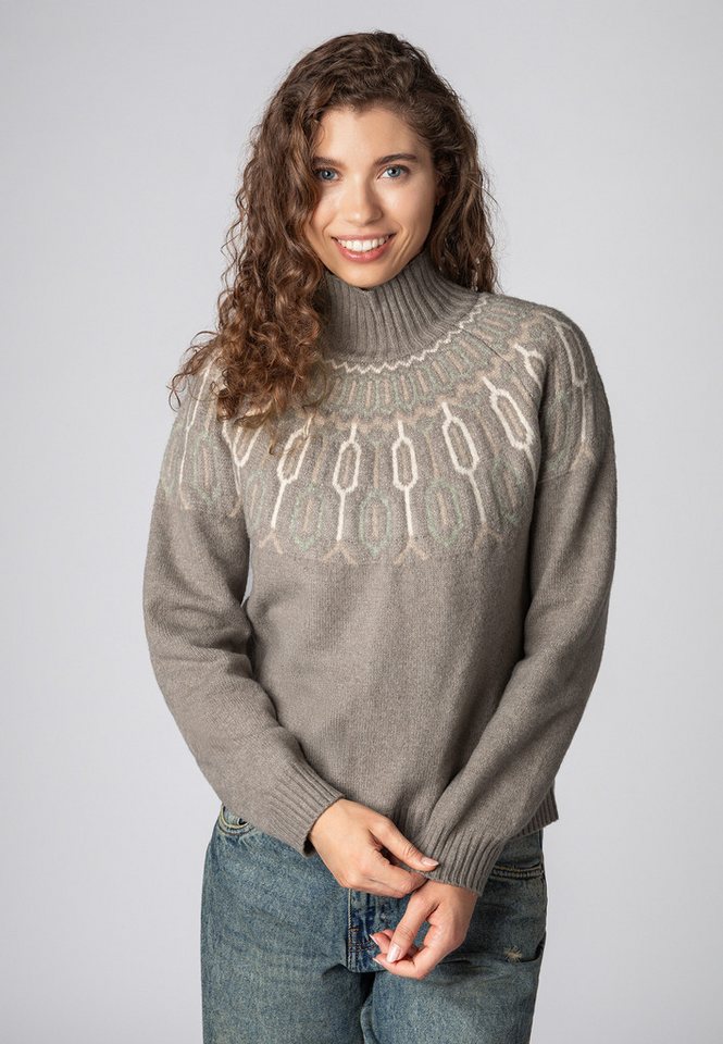 SUBLEVEL Strickpullover Damen Jacquard Pullover mit Stehkragen Stehkragen, Ballonärmel von SUBLEVEL