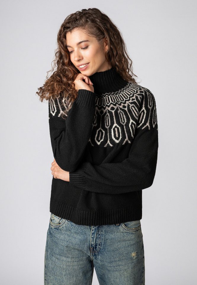 SUBLEVEL Strickpullover Damen Jacquard Pullover mit Stehkragen Stehkragen, Ballonärmel von SUBLEVEL