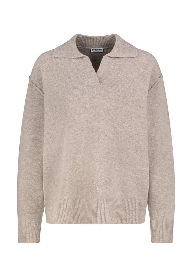 SUBLEVEL Strickpullover Damenpullover mit Polokragen Überschnittene Schultern, V-Ausschnitt von SUBLEVEL