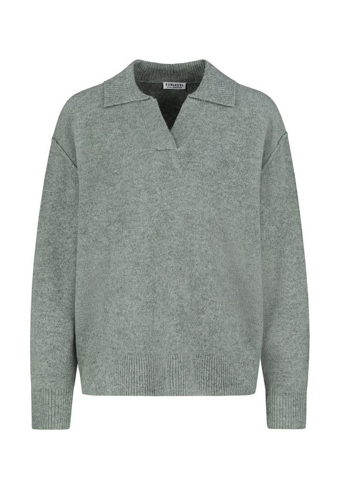 SUBLEVEL Strickpullover Damenpullover mit Polokragen Überschnittene Schultern, V-Ausschnitt von SUBLEVEL