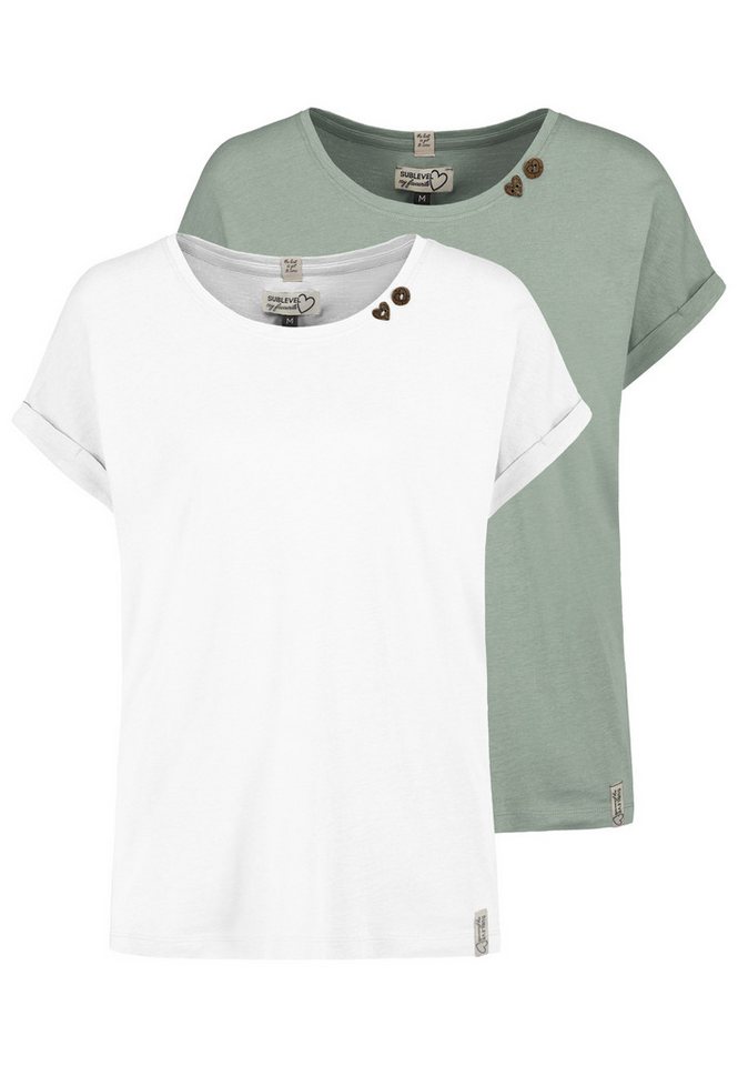 SUBLEVEL T-Shirt 2er Pack mit Herzknöpfen, Umschlagsaum, Labeldetails (2-tlg) D12041AH02460E_T-shirts von SUBLEVEL