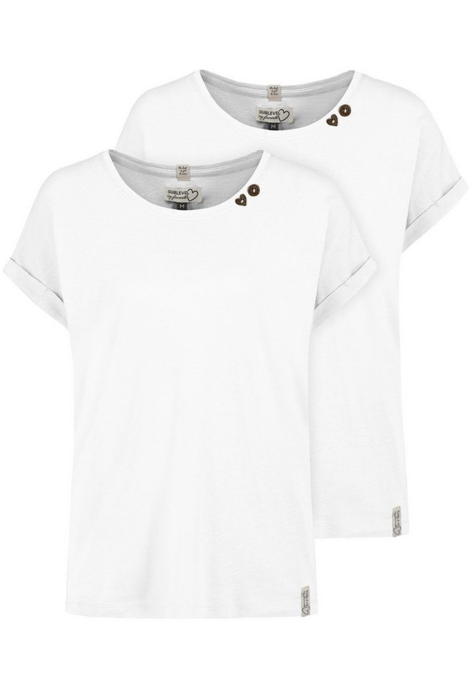 SUBLEVEL T-Shirt 2er Pack mit Herzknöpfen, Umschlagsaum, Labeldetails (2-tlg) D12041AH02460E_T-shirts von SUBLEVEL