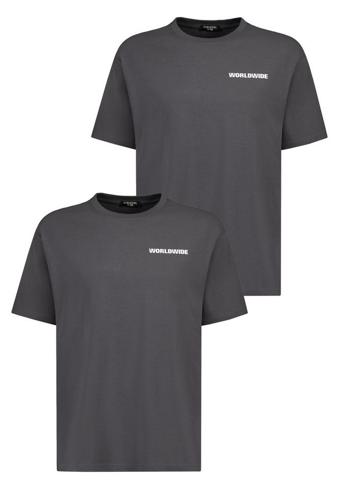 SUBLEVEL T-Shirt 2er-SET T-Shirt mit Front-Print 'WORLDWIDE' Kurzarm (2-tlg) 2er-Pack T-Shirts von SUBLEVEL