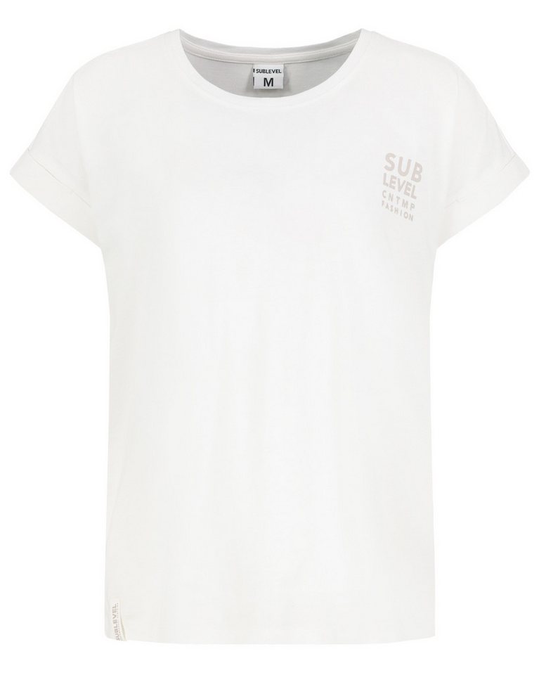 SUBLEVEL T-Shirt Damen Shirt Turn-Up Ärmel Weiches Basic Shirt Rundhals Kurzarm von SUBLEVEL