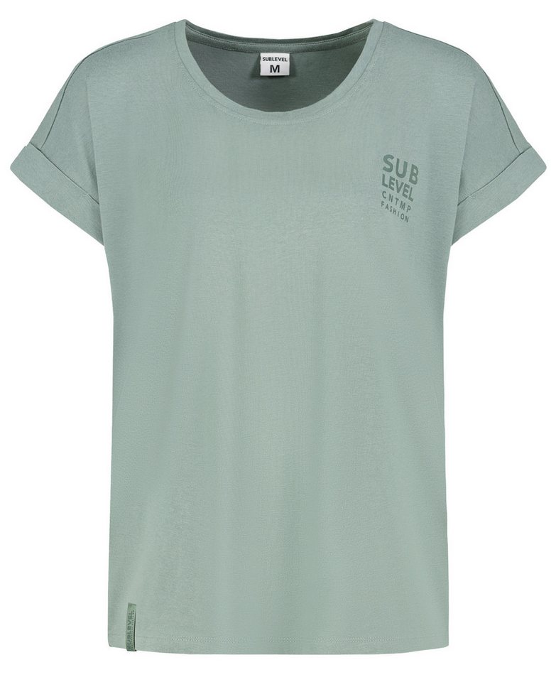 SUBLEVEL T-Shirt Damen Shirt Turn-Up Ärmel Weiches Basic Shirt Rundhals Kurzarm von SUBLEVEL