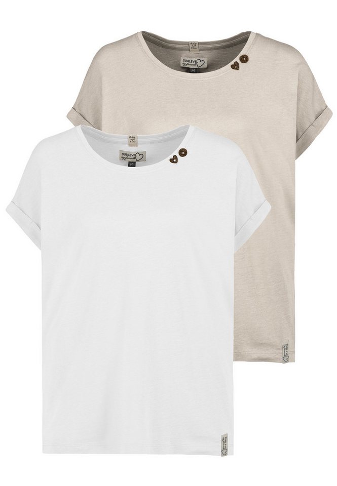 SUBLEVEL T-Shirt T-Shirt 2er Set Rundhals mit Knöpfen bequem (2-tlg) 2er-Pack Design-shirts von SUBLEVEL