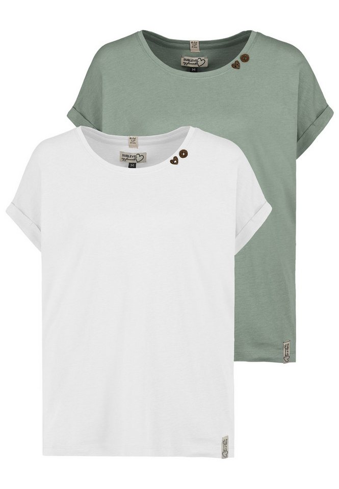 SUBLEVEL T-Shirt T-Shirt 2er Set Rundhals mit Knöpfen bequem (2-tlg) 2er-Pack Design-shirts von SUBLEVEL
