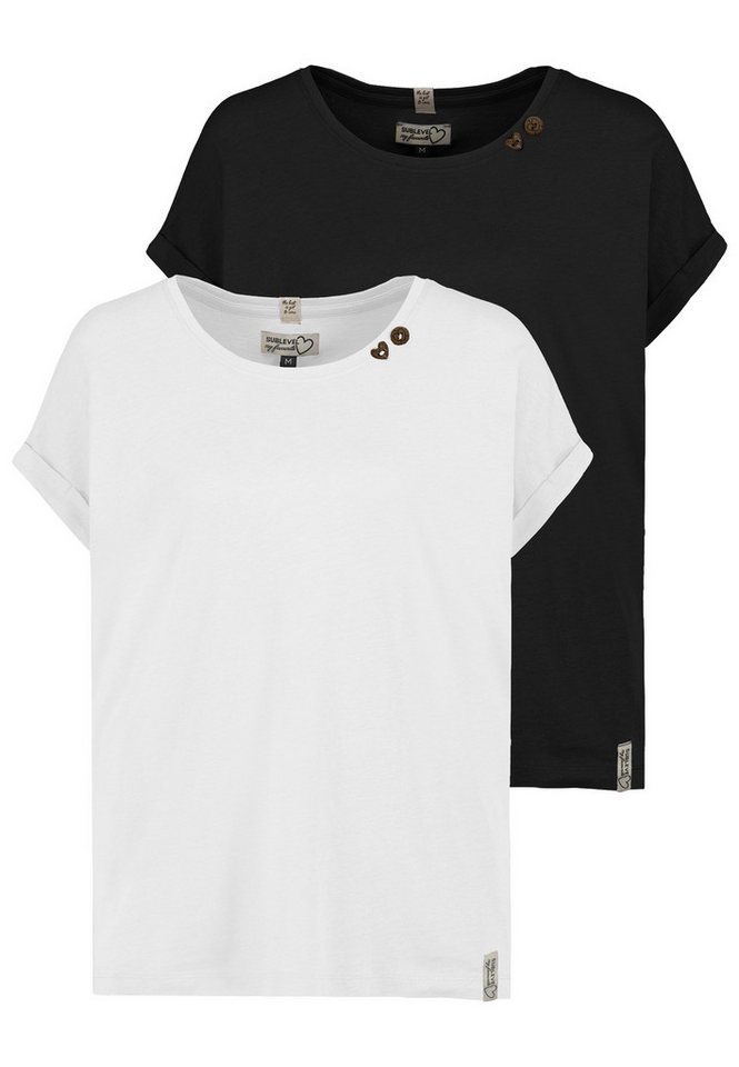SUBLEVEL T-Shirt T-Shirt 2er Set Rundhals mit Knöpfen bequem (2-tlg) 2er-Pack Design-shirts von SUBLEVEL