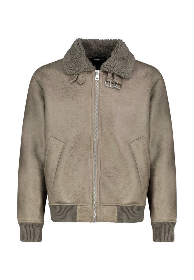 SUBLEVEL Winterjacke Herren Jacke aus Kunstleder mit Kunstfelleinsatz Kunstfellfutter und -kragen mit Schnallen von SUBLEVEL
