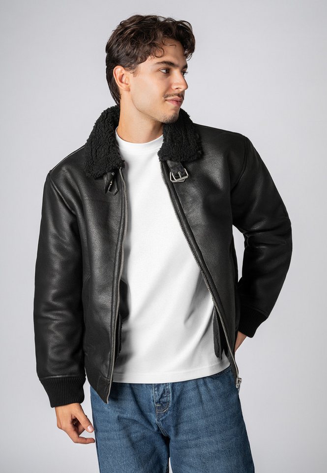 SUBLEVEL Winterjacke Herren Jacke aus Kunstleder mit Kunstfelleinsatz Kunstfellfutter und -kragen mit Schnallen von SUBLEVEL