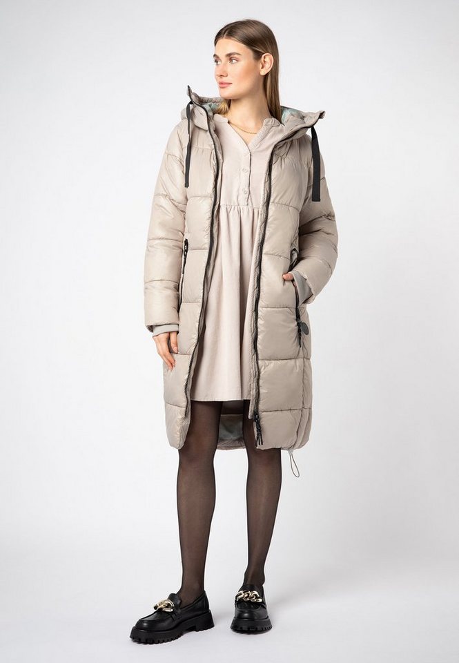 SUBLEVEL Wintermantel Langer Damen Steppmantel mit großer Kapuze von SUBLEVEL