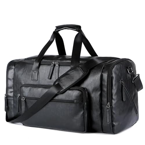 Große Weekender echt Leder Große Kapazität Business Herren Reisehandtaschen Retro PU Leder Reisegepäck Pack Outdoor Schulter Reisetasche for Männer(Black) von SUBLXPoten