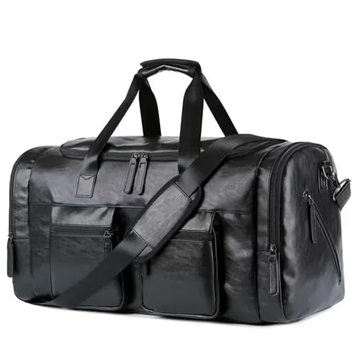 Große Weekender echt Leder Große Kapazität Business Herren Reisehandtaschen Retro PU Leder Reisegepäck Pack Outdoor Schulter Reisetasche for Männer(Black 1) von SUBLXPoten