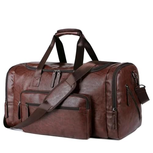 Große Weekender echt Leder Große Kapazität Business Herren Reisehandtaschen Retro PU Leder Reisegepäck Pack Outdoor Schulter Reisetasche for Männer(Coffee) von SUBLXPoten