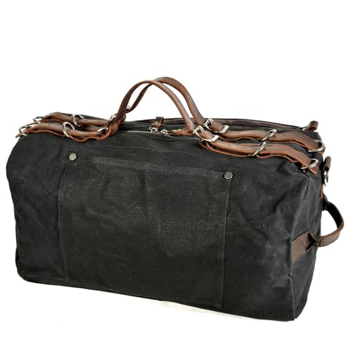 Große Weekender echt Leder Große Kapazität wasserdichte Canvas Leder Männer Frauen Reise Handtasche Laptop Tasche Fitness Gepäck Wochenendausflug Umhängetasche(Black) von SUBLXPoten
