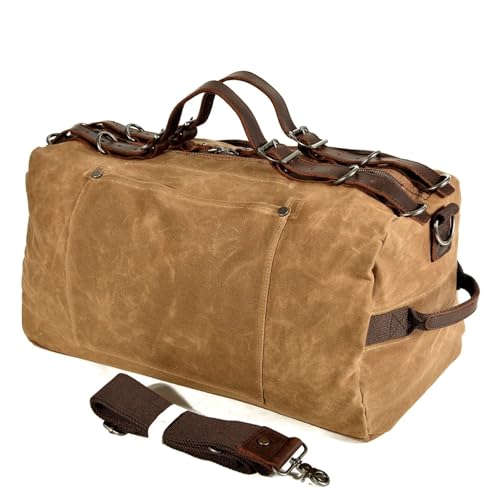Große Weekender echt Leder Große Kapazität wasserdichte Canvas Leder Männer Frauen Reise Handtasche Laptop Tasche Fitness Gepäck Wochenendausflug Umhängetasche(Brown) von SUBLXPoten
