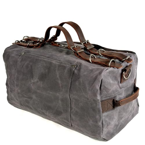 Große Weekender echt Leder Große Kapazität wasserdichte Canvas Leder Männer Frauen Reise Handtasche Laptop Tasche Fitness Gepäck Wochenendausflug Umhängetasche(Dark Gray) von SUBLXPoten