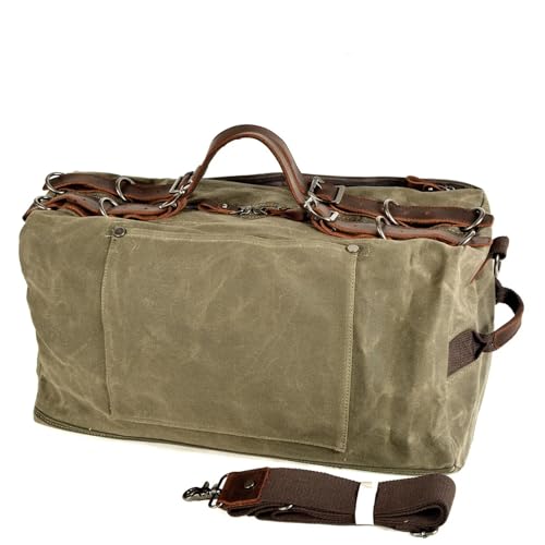Große Weekender echt Leder Große Kapazität wasserdichte Canvas Leder Männer Frauen Reise Handtasche Laptop Tasche Fitness Gepäck Wochenendausflug Umhängetasche(Green) von SUBLXPoten