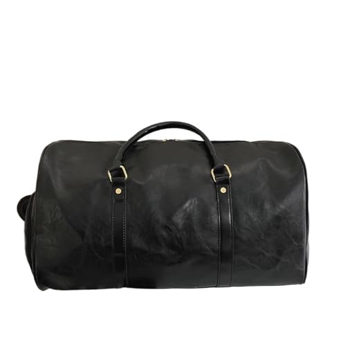 Große Weekender echt Leder Gym Fitness Taschen Mann Schuh Tasche PU Leder Vintage Reise Schulter Outdoor Sport Große Kapazität Handtasche(Black) von SUBLXPoten