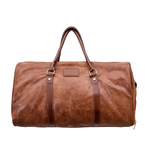 Große Weekender echt Leder Gym Fitness Taschen Mann Schuh Tasche PU Leder Vintage Reise Schulter Outdoor Sport Große Kapazität Handtasche(Brown) von SUBLXPoten