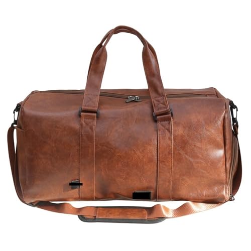 Große Weekender echt Leder Gym Fitness Taschen for Mann Schuhe PU Leder Reise Schulter Schwimmen Im Freien Sport Große Kapazität Handtasche(Brown) von SUBLXPoten