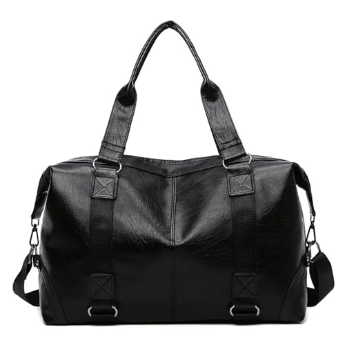 Große Weekender echt Leder Herren Business PU Reisehandtasche Weiche Lederstruktur Umhängetasche Sporttraining Große Kapazität Handheld Crossbody(Black) von SUBLXPoten