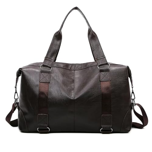 Große Weekender echt Leder Herren Business PU Reisehandtasche Weiche Lederstruktur Umhängetasche Sporttraining Große Kapazität Handheld Crossbody(Brown) von SUBLXPoten
