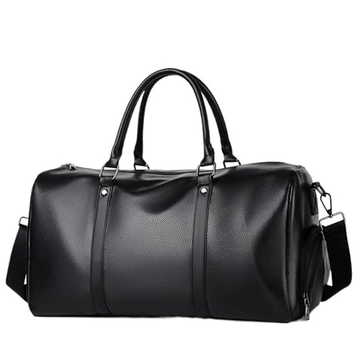 Große Weekender echt Leder Leder Reisetaschen Handtasche Reise Männer Große Gepäck Tote Schulter Taschen Casual Männlichen Business Umhängetaschen(Black) von SUBLXPoten
