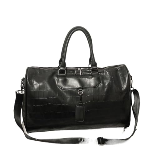 Große Weekender echt Leder PU Leder Reisetaschen Sport Rucksack Männer Tragbare Männliche Schulter Tasche Frauen Handtaschen Vintage(Black) von SUBLXPoten