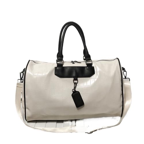 Große Weekender echt Leder PU Leder Reisetaschen Sport Rucksack Männer Tragbare Männliche Schulter Tasche Frauen Handtaschen Vintage(White) von SUBLXPoten