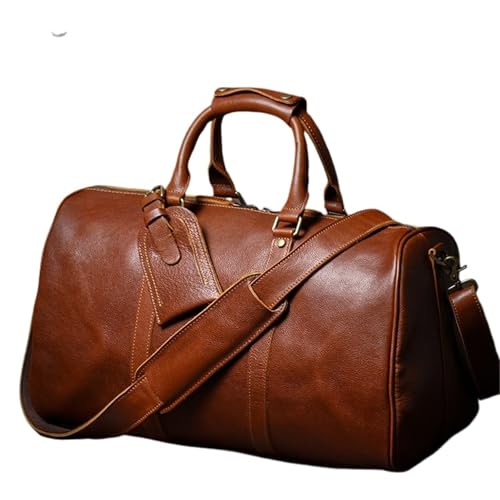 Große Weekender echt Leder Reisetasche Kuhleder Gepäcktasche Retro Handtasche Männer und Frauen Wochenende Gym Umhängetaschen(Brown) von SUBLXPoten
