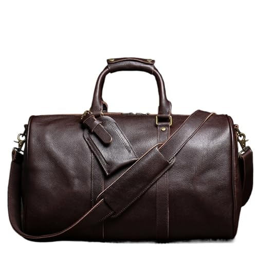 Große Weekender echt Leder Reisetasche Kuhleder Gepäcktasche Retro Handtasche Männer und Frauen Wochenende Gym Umhängetaschen(Dark Coffee) von SUBLXPoten