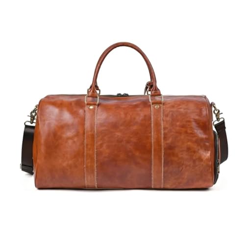 Große Weekender echt Leder Reisetasche aus Rindsleder for Herren – Großes Fassungsvermögen, Reise- und Sport-Fitnesstasche, Umhängetasche(Brown) von SUBLXPoten