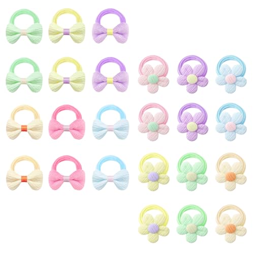 24 Stück Baby-Haargummis, weiche Haargummis für Mädchen, süße Kinder-Haarbänder, süßes Pferdeschwanz-Haargummi mit Schleife und Blume, Baby-Haar-Accessoires für Mädchen, Kleinkinder von SUBTAVIK