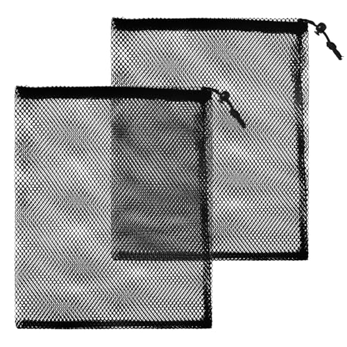 SUBTAVIK 2er Set Netzbeutel mit Kordelzug – Große, schwarze Nylon-Aufbewahrungsbeutel für Schwimmbad, Strand und Pool (30 x 40 cm) von SUBTAVIK