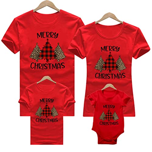 SUBX Weihnachts-Familienoutfit T-Shirt Mama Papa Hirsch Weihnachtsmann Weihnachtsoutfits für Kinder Baby Strampler rot Weihnachtskleidung-SDSHU,Mutter-2XL von SUBX